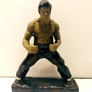 Vintage Shiwan Ceramic Statue Of Bruce Lee With Nunchucks, Hand Painted